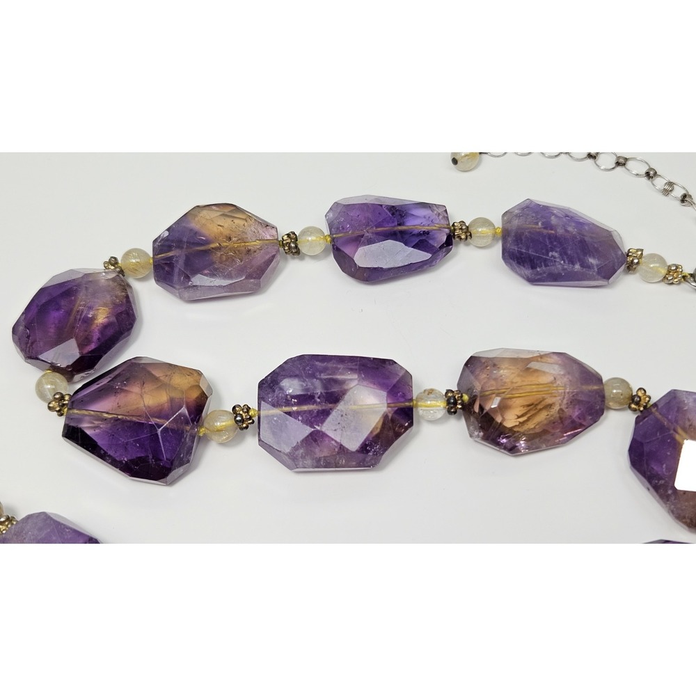 Natural Faceted Ametrine Amethyst Citrine Necklace Sterling Silver Statement 24" - Picture 9 of 17
